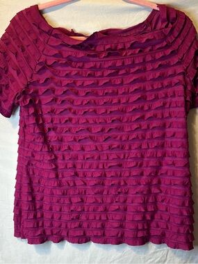 I.N. Studio Magenta Ruffle-Trim Short Sleeve Tee